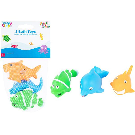 Children's Pack of 3 Fun Colourful Assorted Fish Bath Toys