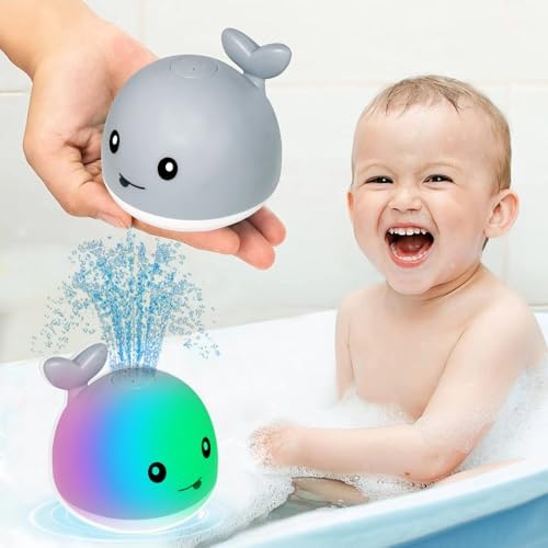 Baby Whale Bath Toy Infant: Light Up Fountain 6-12 Months Old Bathtub 18-24 Swimming Pool 3 4 5 7 8 9 10 15 Spray Sprinkler Tub Water Toys toddlers 1 Girl Boys Birthday Shower Gifts Newborn Essentials