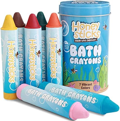 Honeysticks Bath Crayons for Toddlers & Kids - Handmade from Natural Beeswax for Non Toxic Bathtub Fun - Fragrance Free, Non-Irritating Bath Toys - Bright Colors and Easy to Hold - Washable - 7 Pack