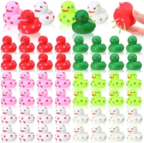 Shappy 72 Pcs Valentine's Day Rubber Ducks St Patrick's Day Rubber Duckies Love Rubber Duckies Novelty Squeeze Shamrock Duck Small Ducks Bath Toy for Classroom Prizes Party Favors (Sweet Color)