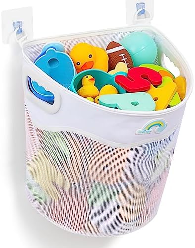 Austion Quick-Fetch Way Mesh Bath Toy Holder, Wide Opening and Large Capacity Bath Toy Storage for Quick Access to Toys, Space-Saving Wall-Mounted Bath Toy Organizer, Quick Dry Bathtub Toy Holder