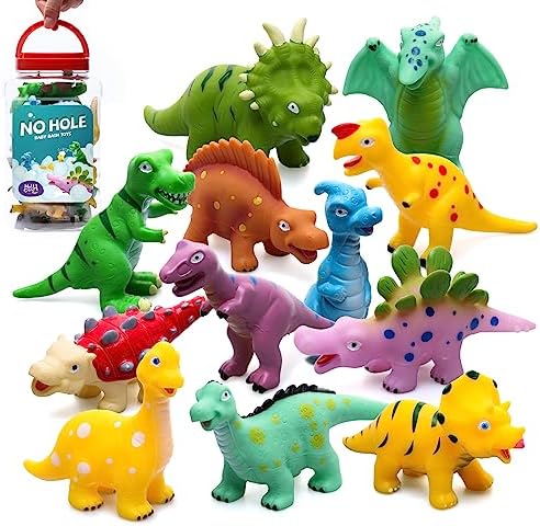 Hely Cancy No Hole Baby Dinosaur Bath Toys for Toddler, 12 PCS Mold Free Kids Bathtub Pool Toys